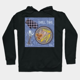 Grill Time on Blue Background Hoodie